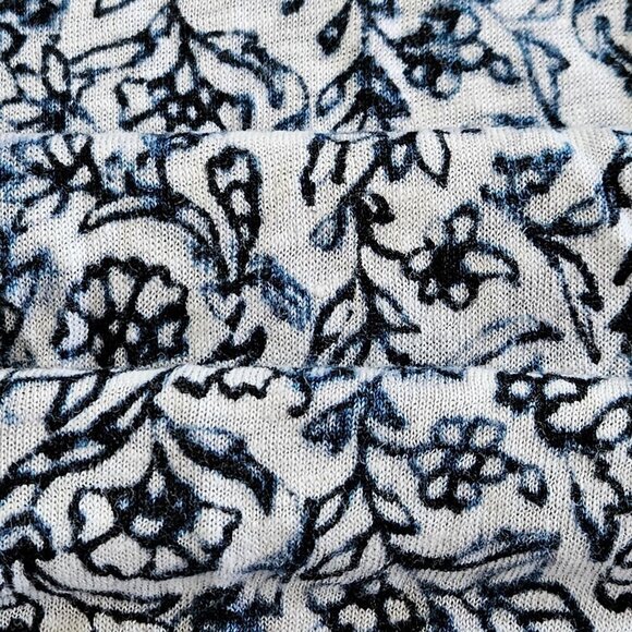 Artisan NY Top L Womens White Navy Floral SS Round Neck Office Casual Linen Boho - Picture 8 of 12